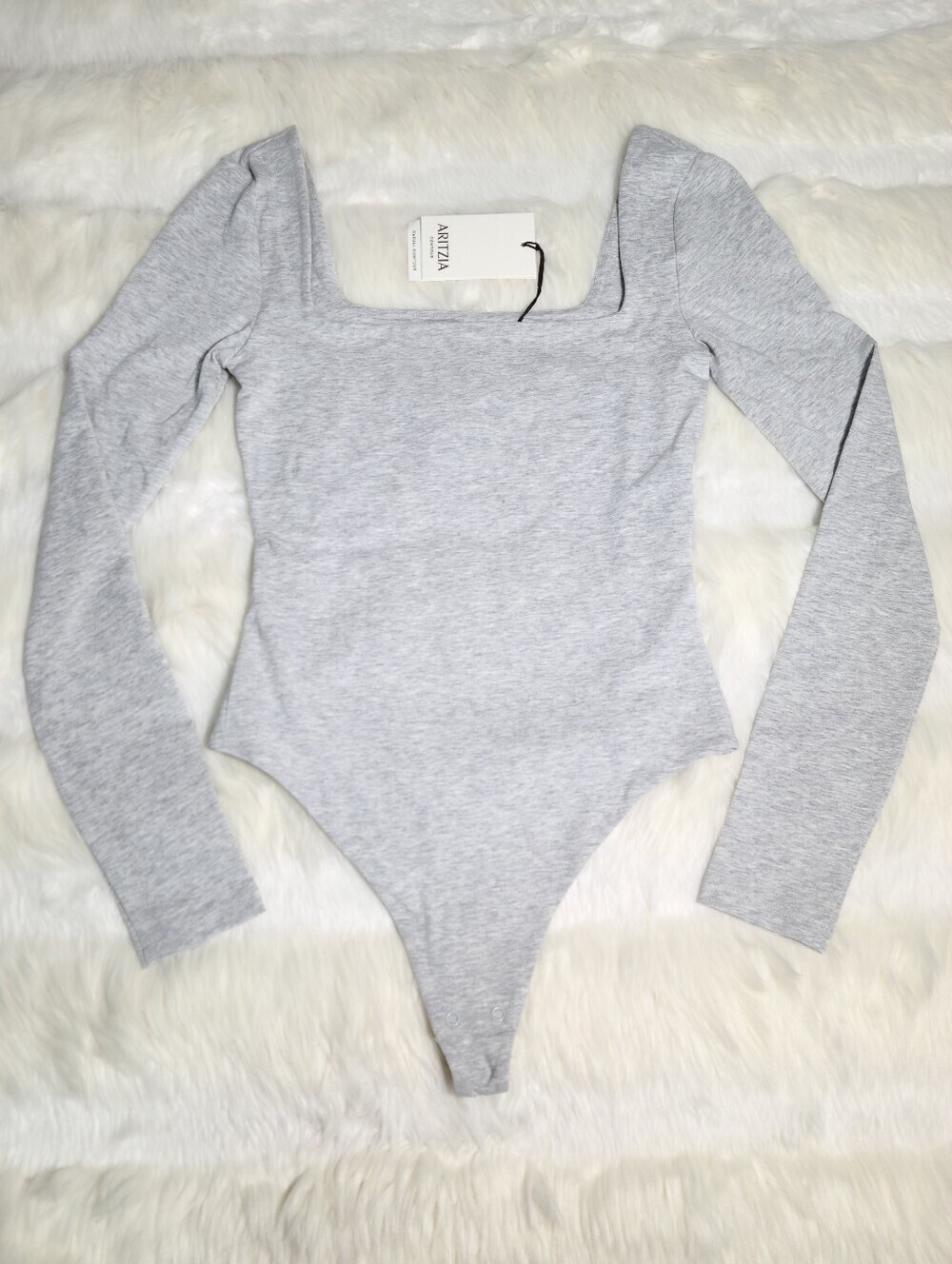 Aritzia Contour Squareneck Longsleeve Bodysuit Grey Heather Women X-Small NEW